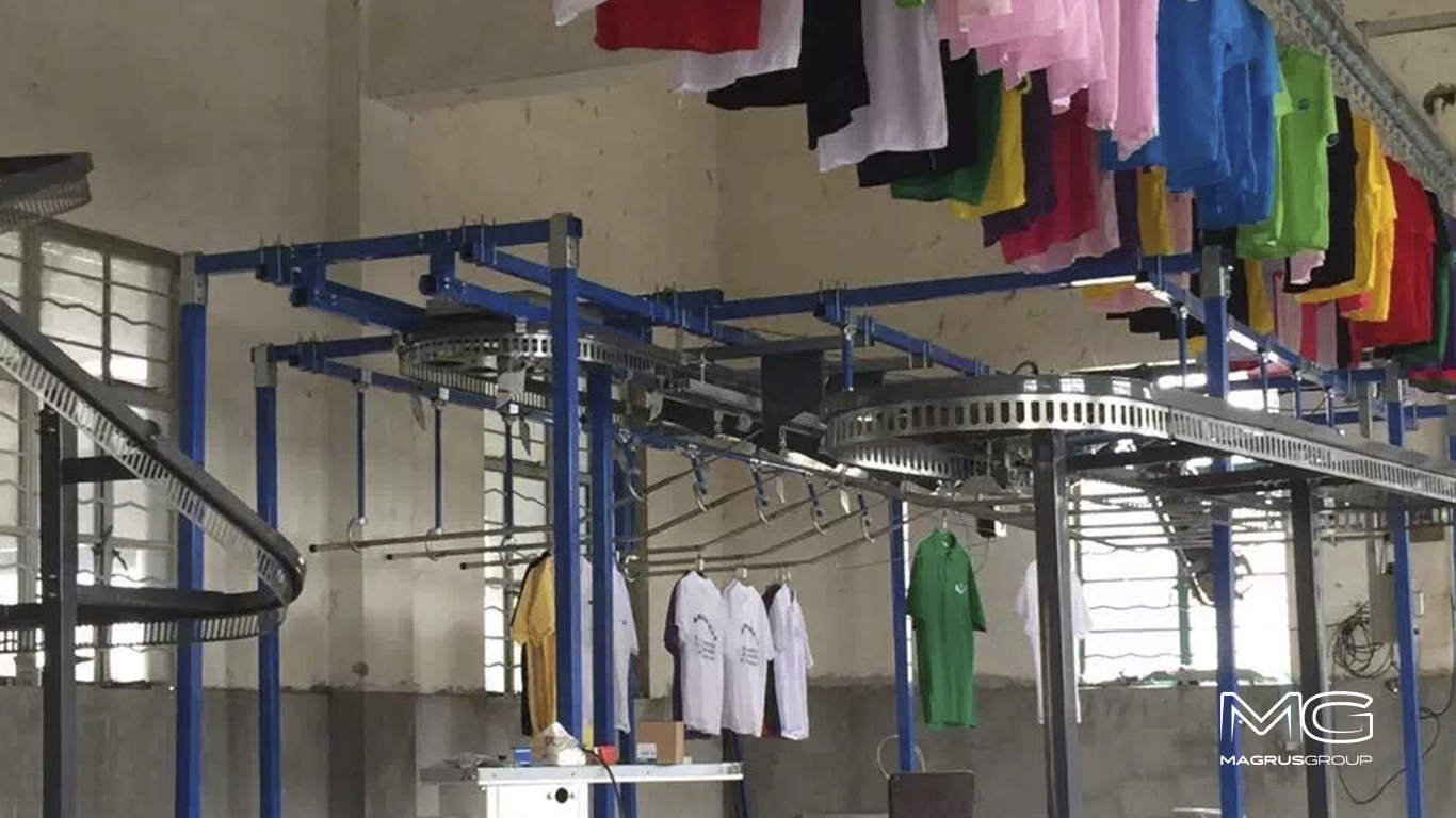 Автоматизация склада с одеждой, транспортёр для одежды, транспортёр для склада